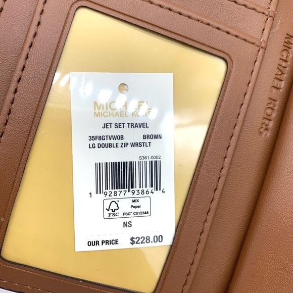 Michael Kors Jet Set Travel Double Zip Wristlet - Brown Signature / Luggage - Picture 11 of 11